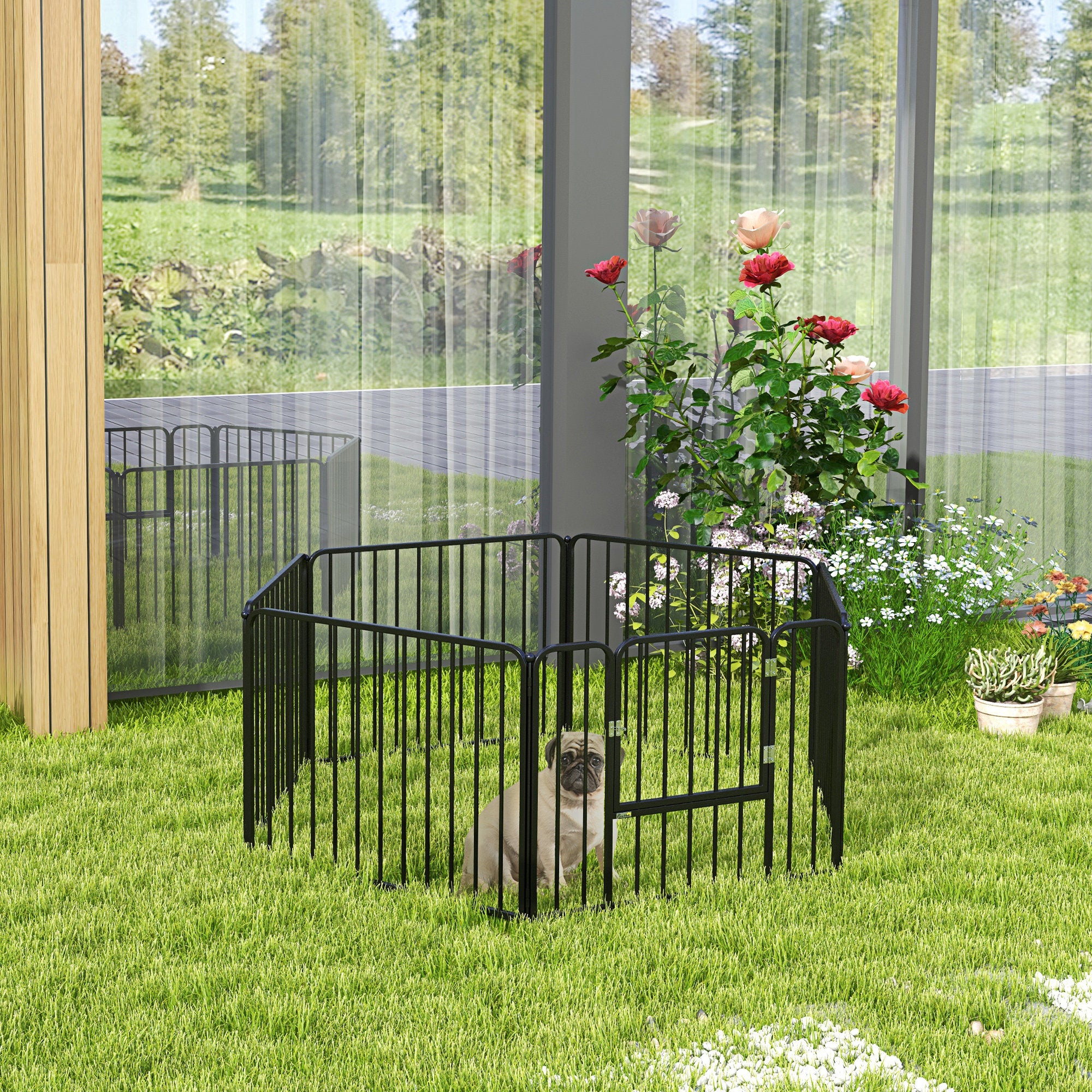 Heavy Duty Dog Playpen, Steel Dog Pen with Door, Pet Exercise Fence, Outdoor Indoor DIY Design for Small and Medium Dogs, 24" Height, 6 Panels
