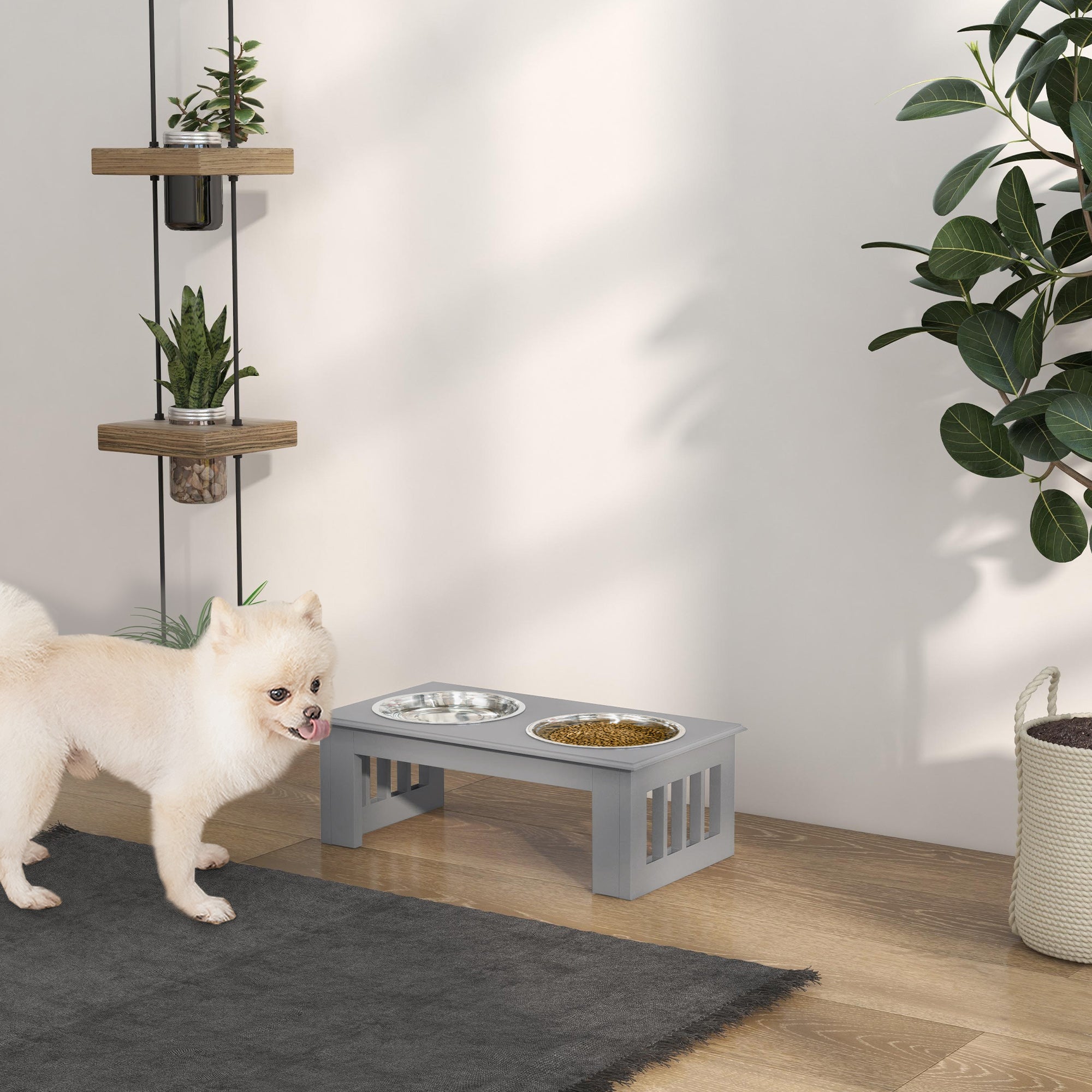 Raised Dog Bowl Feeding Bowls with Stand for Extra Small and Small Dogs Elevated Pet Bowls Water Food Feeder 44L x 24W x 15H cm - Grey