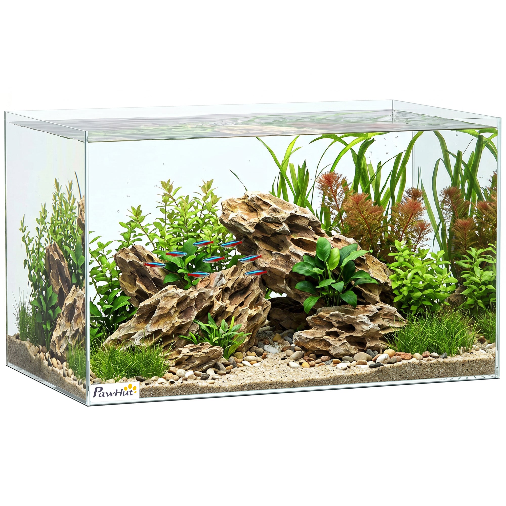 43L Fish Tank, Glass Aquarium, Small Fish Tank with Protective Base Mat, for Shrimps, Turtles, Transparent, 50 x 30 x 30 cm