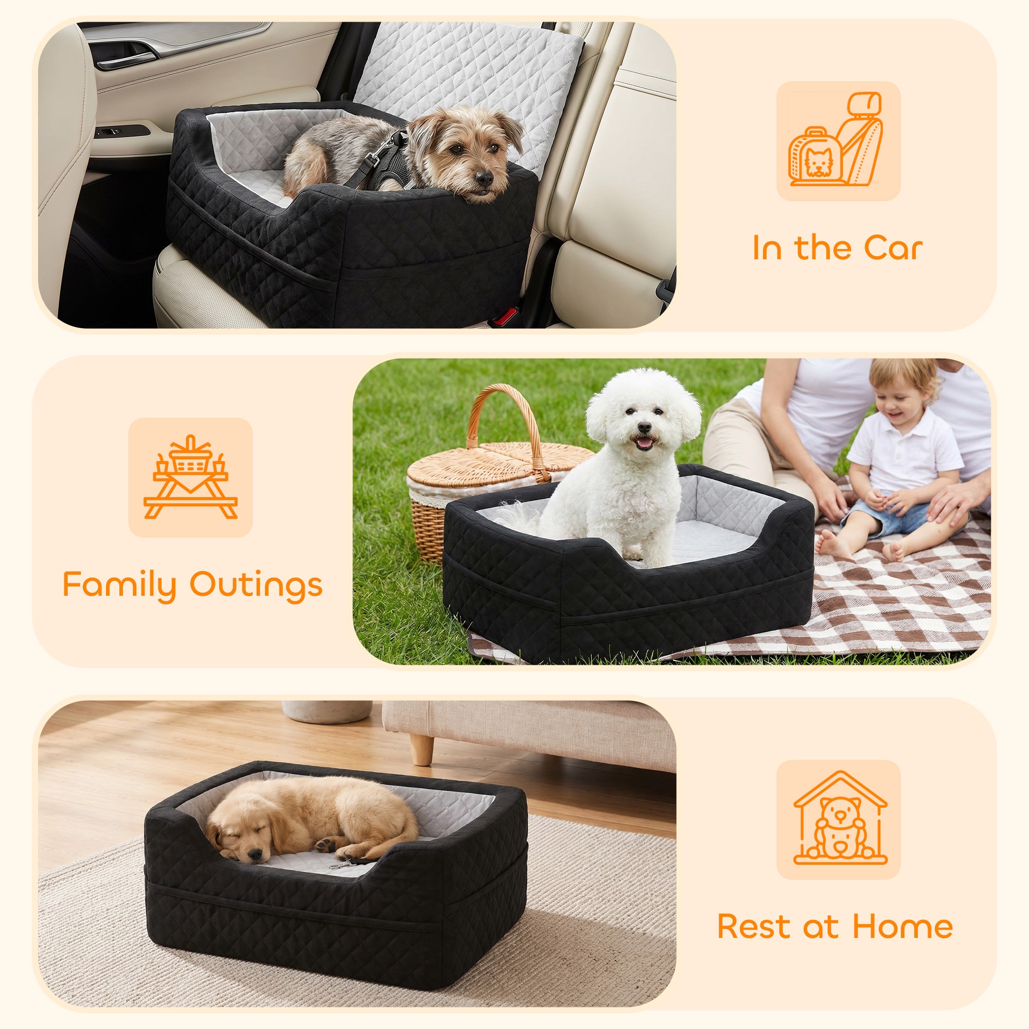 Dog Car Seat, Dog Booster Car Seat for Small Breeds Under 10kg, Portable Pet Travel Bed Detachable Washable with Adjustable Safety Leash, Storage Pockets, Grey