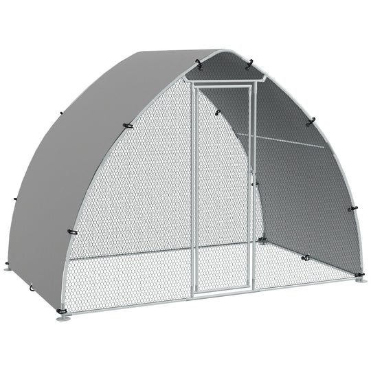 Walk In Chicken Run, Galvanised Chicken Coop Outdoor with Cover, Poultry Cage, for 8-12 Chickens, Hens, Ducks, Rabbits, 3 x 1.9 x 2.2m - Silver Tone