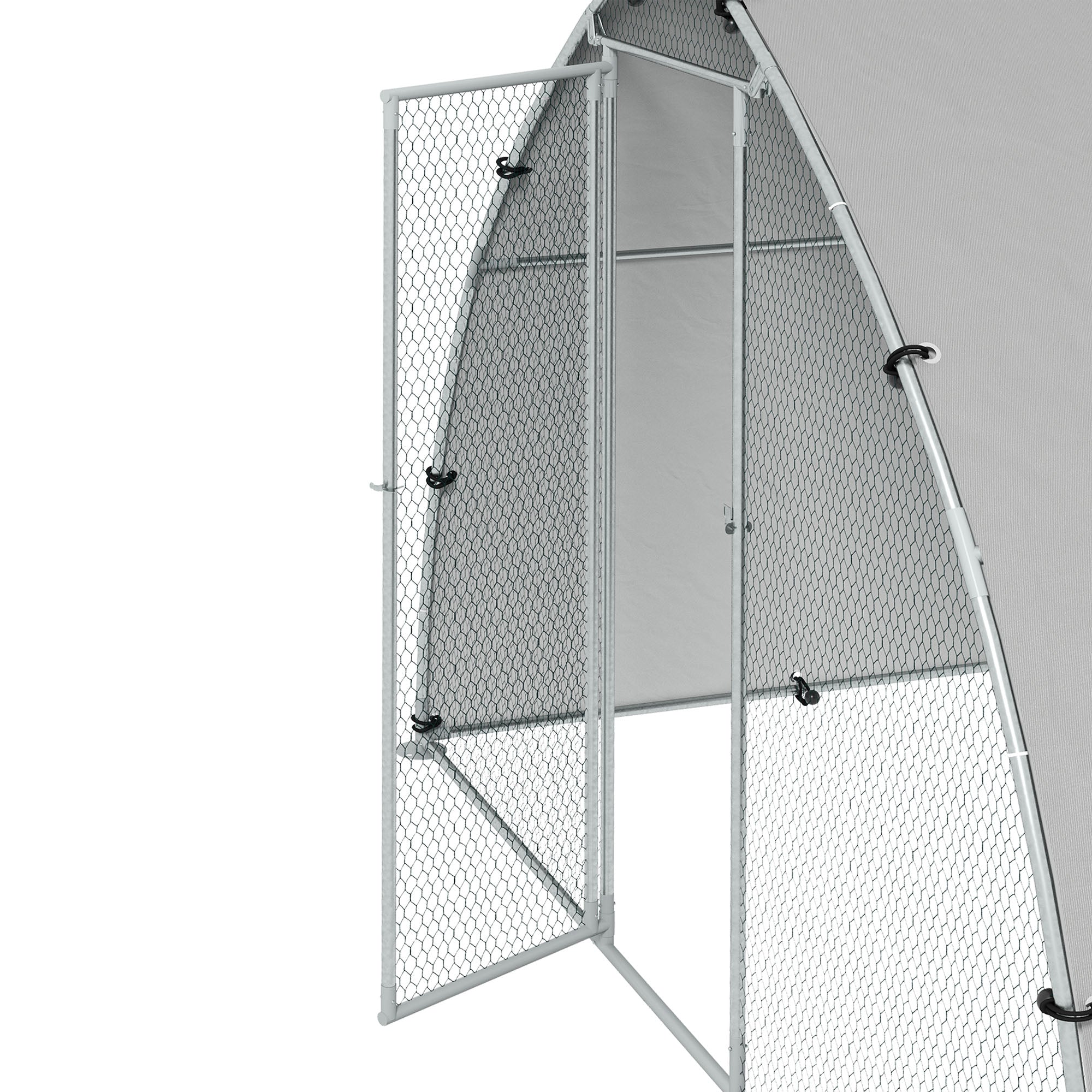 Walk In Chicken Run, Galvanised Chicken Coop Outdoor with Cover, Poultry Cage, for 8-12 Chickens, Hens, Ducks, Rabbits, 3 x 1.9 x 2.2m - Silver Tone