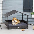 Load image into Gallery viewer, Elevated Rattan Dog House Outdoor with Canopy, Wicker Dog Bed with Water-Resistant Cushion, for Small and Medium Dogs Grey

