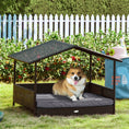 Load image into Gallery viewer, Elevated Rattan Dog House Outdoor with Canopy, Wicker Dog Bed with Water-Resistant Cushion, for Small and Medium Dogs Grey
