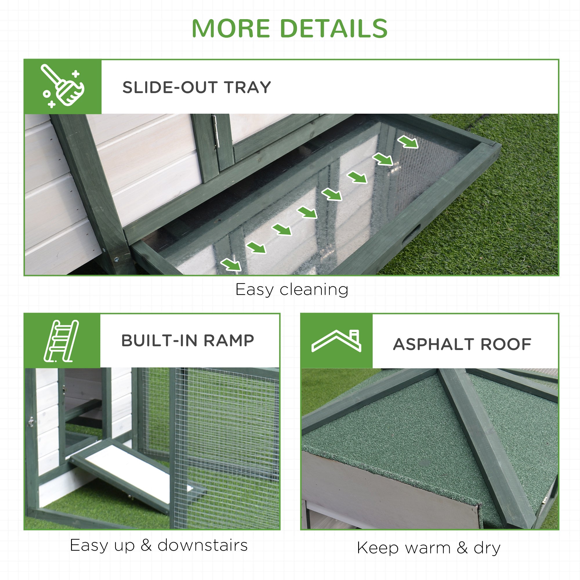 Chicken Coop with Chicken Run, Outdoor Hen House Poultry Cage with Nesting Box, Openable Top, 196 x 76 x 97cm, Green