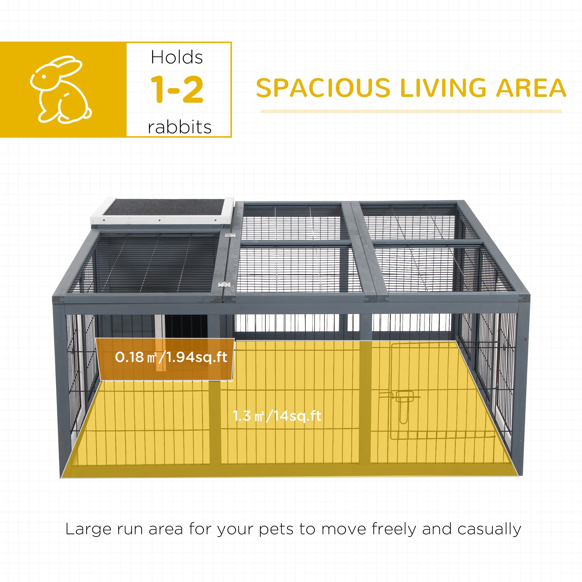 PawHut Rabbit Hutch Bunny Cage with Openable Main House, Indoor Outdoor Waterproof Rabbit House, Guinea Pig Cage for Small Animals with Three Ventilation Doors, Gray