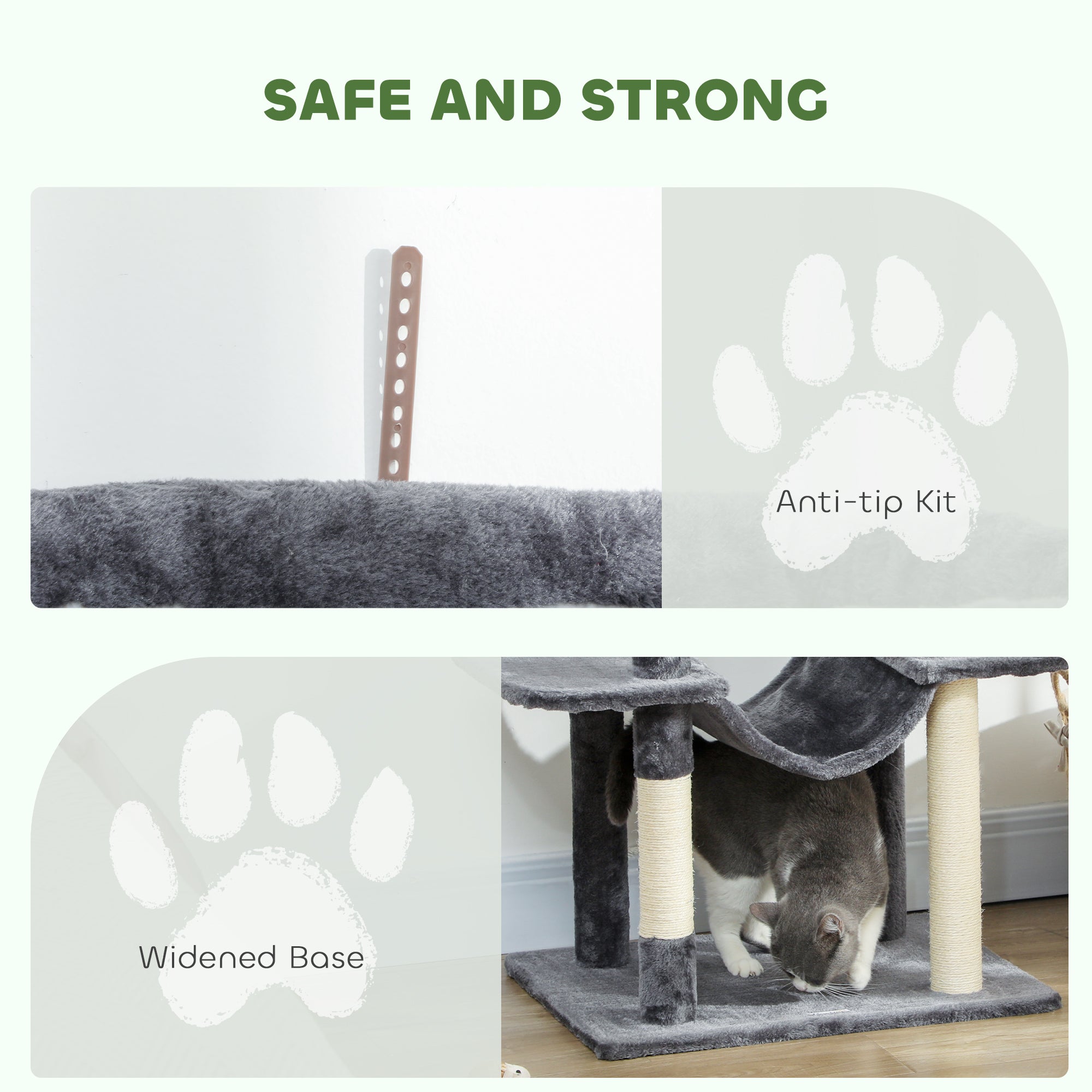 Cat Tree, 69" Cat Tower for Indoor Kittens, Multi-Level Tower with 2 Condos, Scratching Posts, 2 Hammocks, Perches, Pompoms for Multiple Kitties, Dark Grey