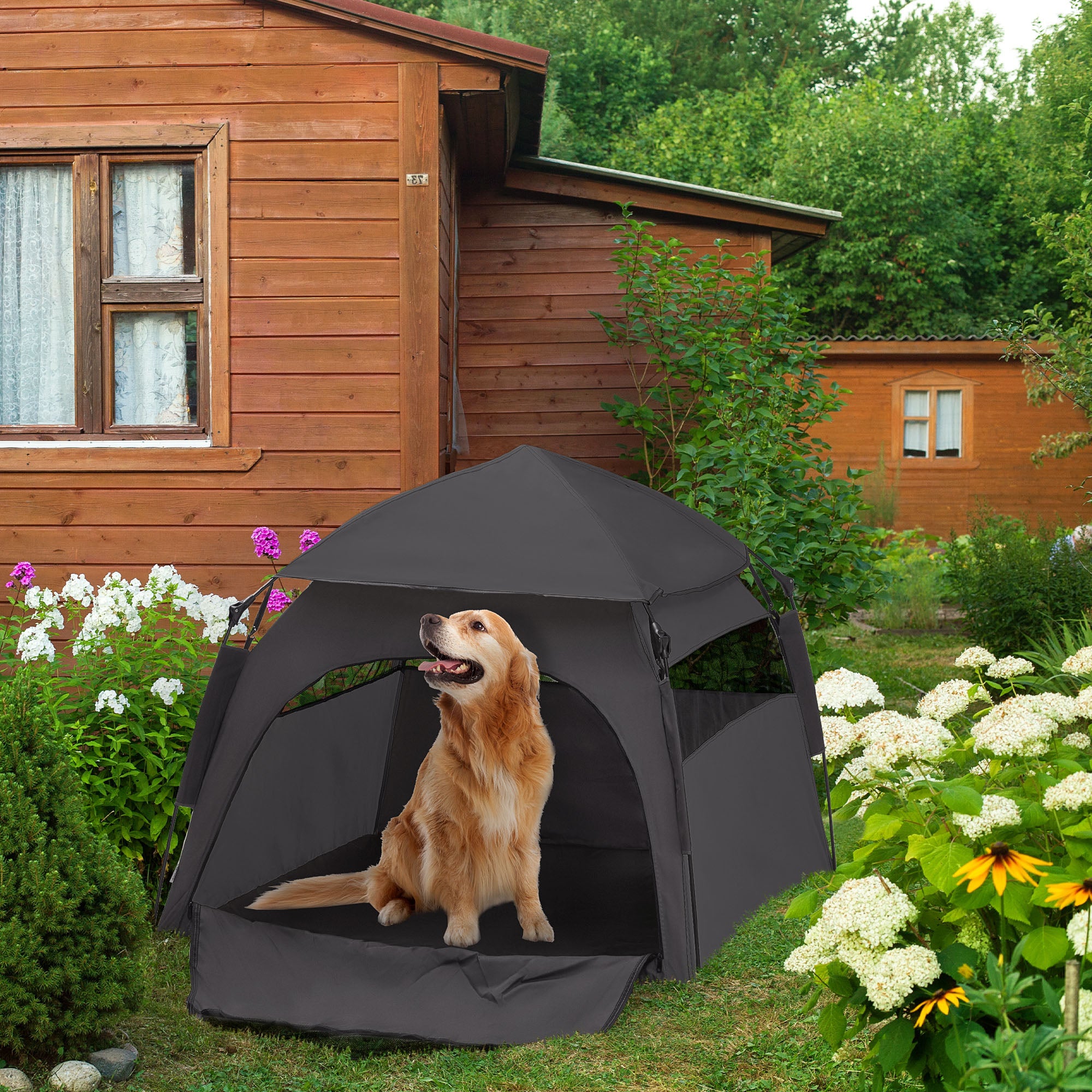 PawHut Pop Up Dog Tent for Extra Large and Large Dogs with Carry Bag, for Beach, Backyard, Home, Dark Gray