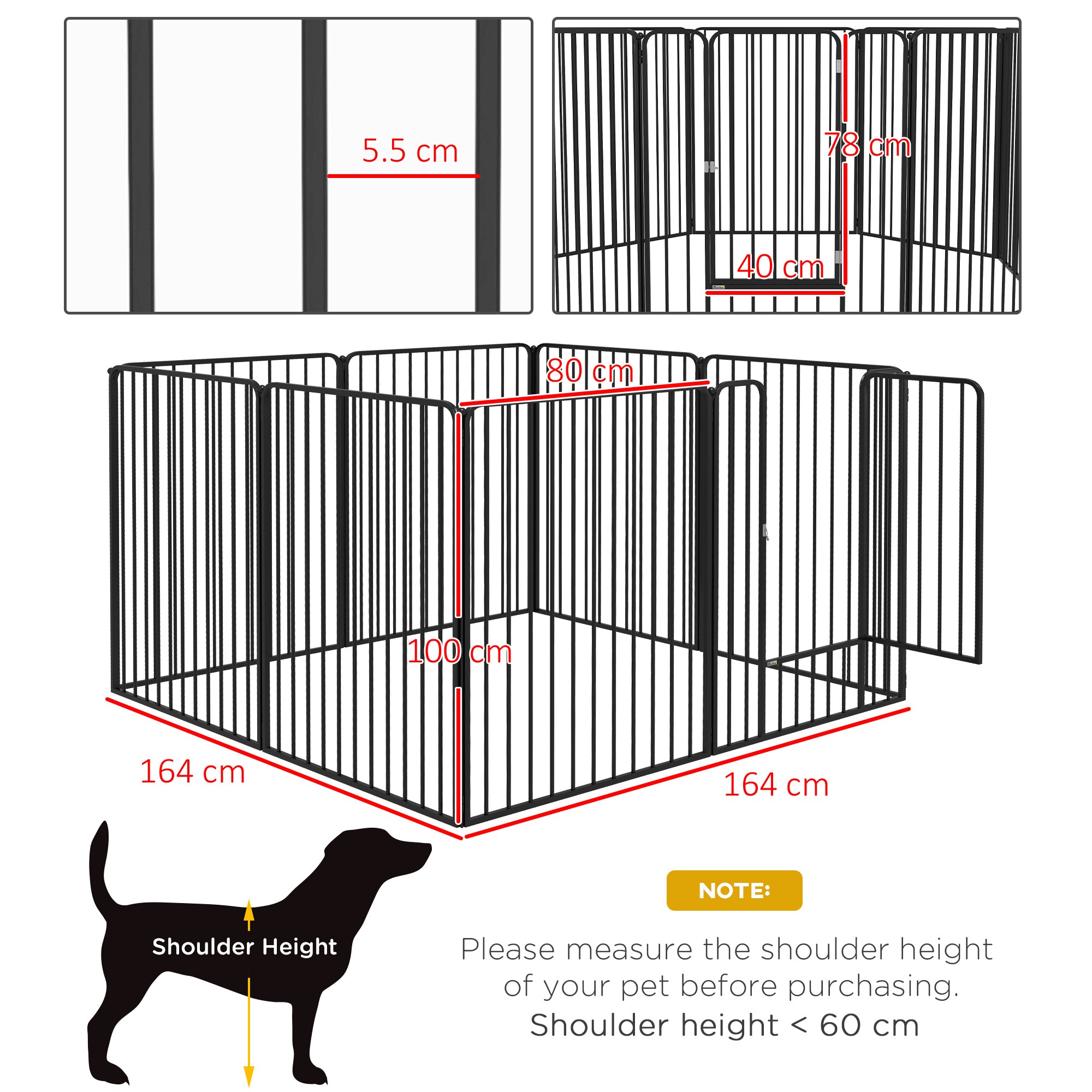 Heavy Duty Dog Playpen, 8 Panels Dog Pen, 100cm Height Pet Playpen Exercise Pen, with Door, for Small and Medium, Large Dogs