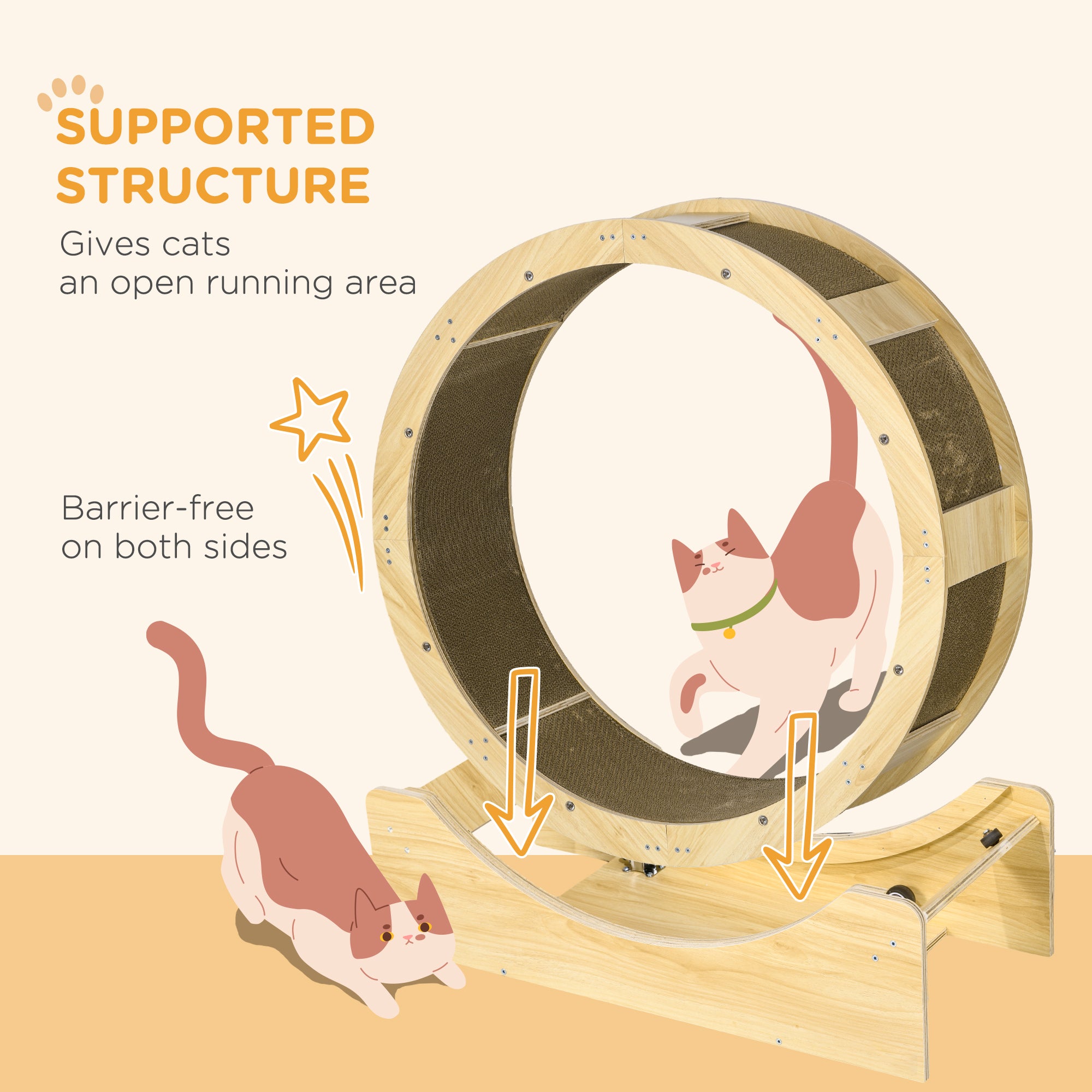 Cat Wheel for Indoor Cats, Cat Treadmill with Brake, Scratching Pads, Cat Exercise Wheel for Health - Oak Tone