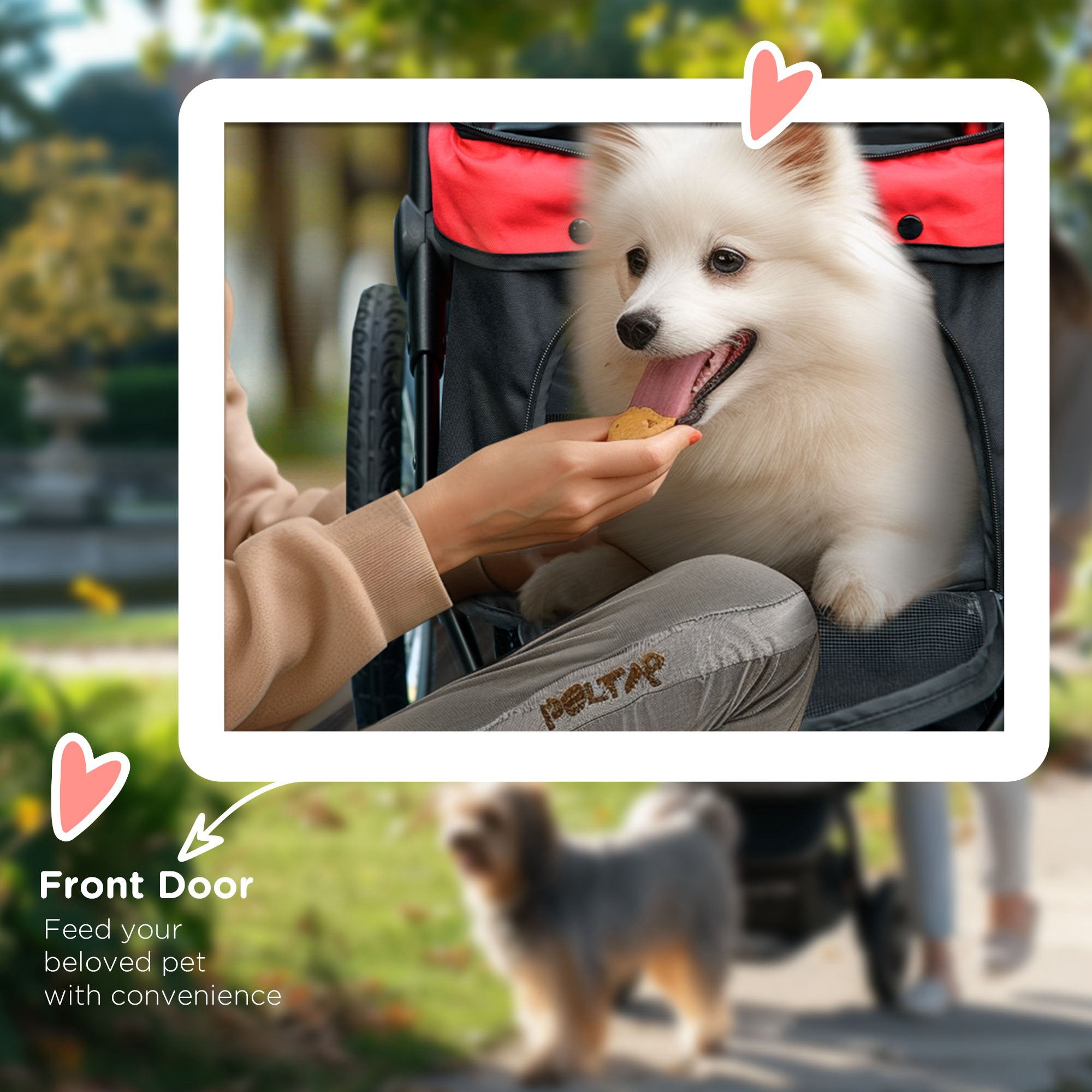 Pet Stroller for Small and Medium Dogs, 3 Big Wheels Cat Stroller Travel Folding Carrier with Adjustable Canopy, Safety Tether, Storage Basket, Red