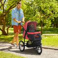 Load image into Gallery viewer, Pet Stroller for Small and Medium Dogs, 3 Big Wheels Cat Stroller Travel Folding Carrier with Adjustable Canopy, Safety Tether, Storage Basket, Red
