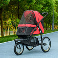 Load image into Gallery viewer, Pet Stroller for Small and Medium Dogs, 3 Big Wheels Cat Stroller Travel Folding Carrier with Adjustable Canopy, Safety Tether, Storage Basket, Red
