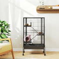 Charger l'image dans la visionneuse de la galerie, 47"H Ferret Cage, Large 4-Tier Guinea Pig Cage with Wheels, Ramps, Bowl, Water Bottle & Removable Tray, Metal Small Animal Habitat for Rabbits, Chinchillas, Black
