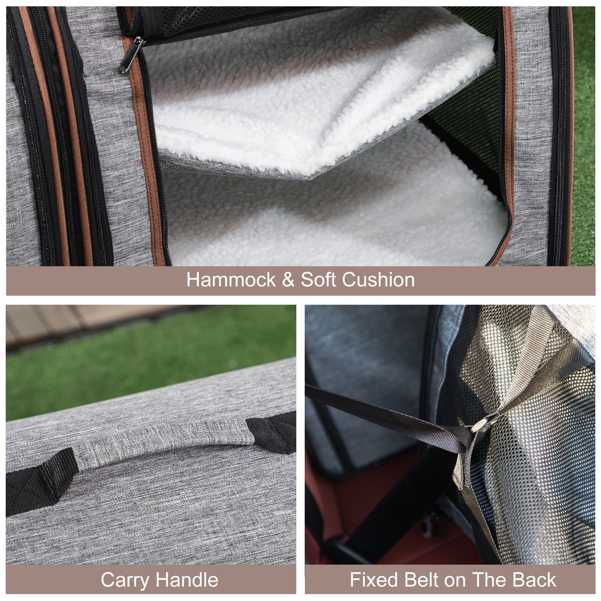 39" Travel Pet Carrier, Portable Soft-Sided Cat Carrier with Divider, Two Compartments, Soft Cushions & Storage Bag, Grey