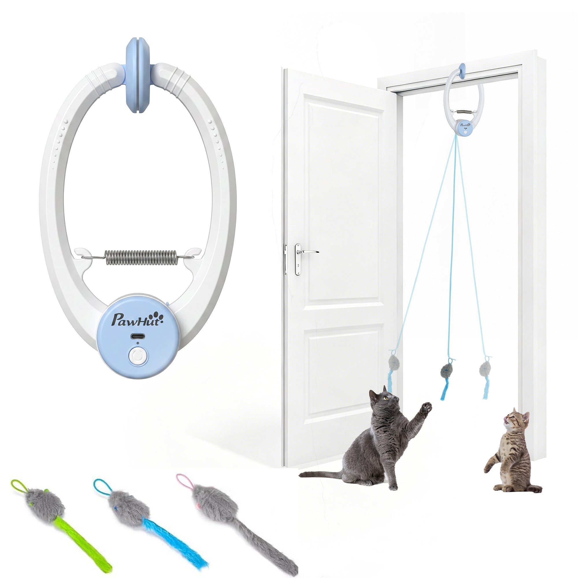 Interactive Cat Toys for Indoor Kittens & Adult, Smart Touch Automatic Cat Toy, USB Rechargeable Door Hanging Bouncing Mouse Teaser for Kitten Exercise and Enrichment