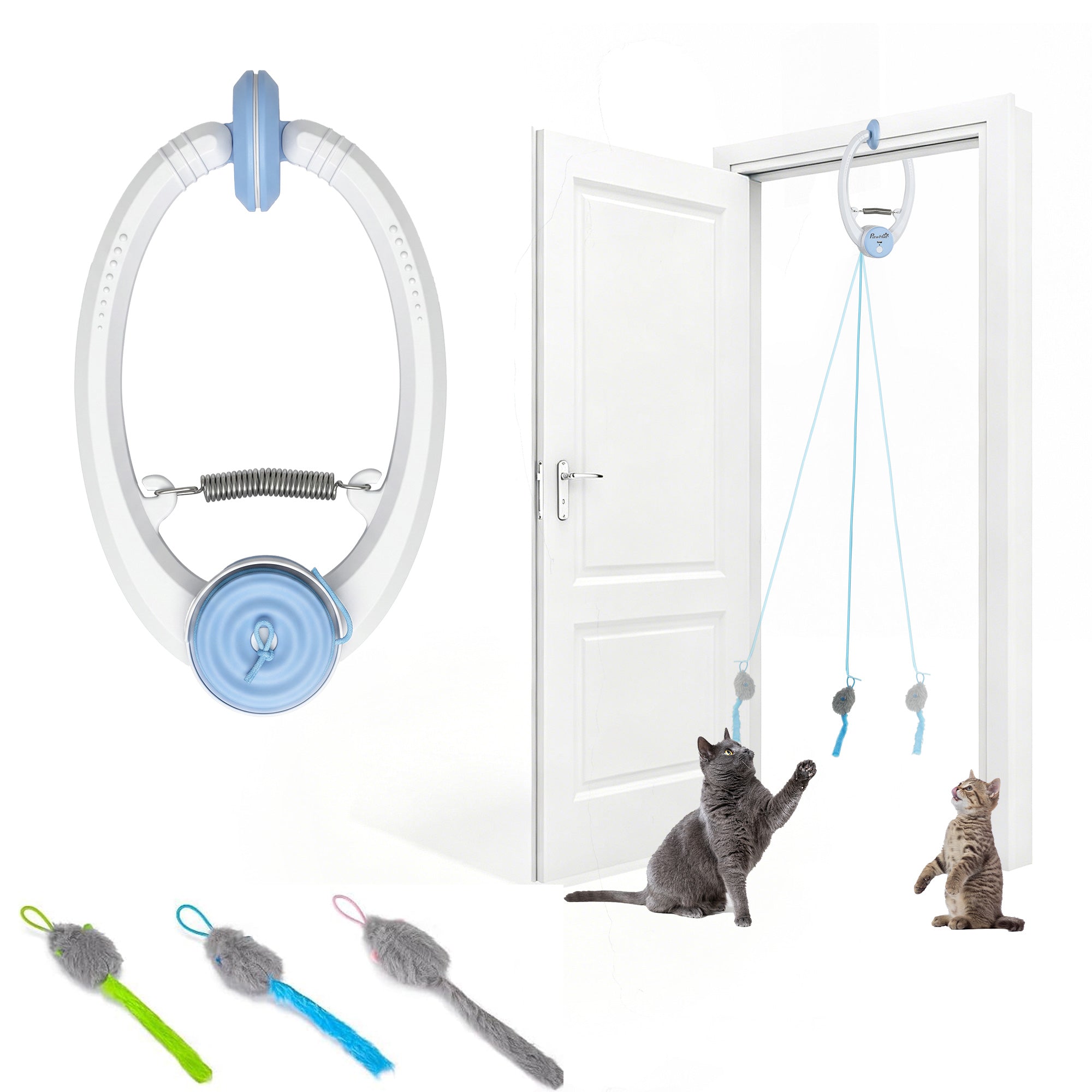 Interactive Cat Toys for Indoor Kittens & Adult, Smart Touch Automatic Cat Toy, USB Rechargeable Door Hanging Bouncing Mouse Teaser for Kitten Exercise and Enrichment