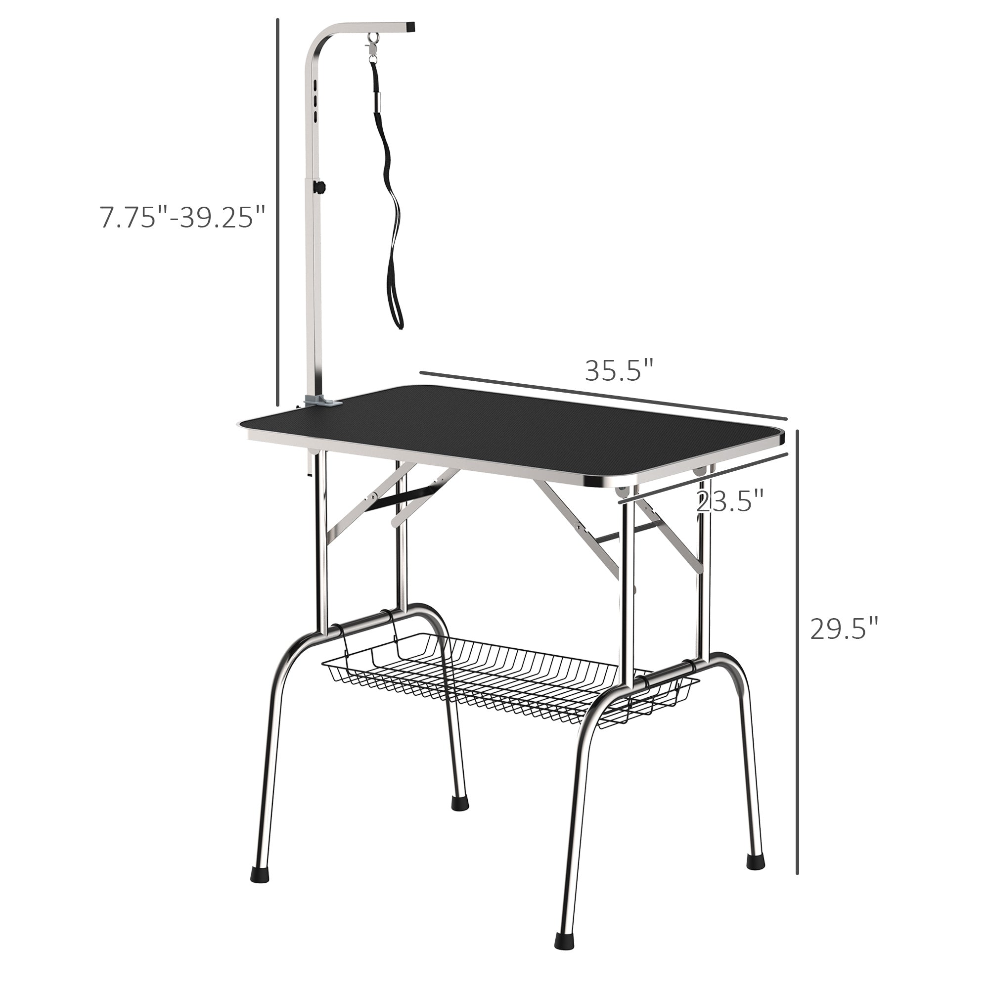 36" Dog Grooming Table with Adjustable Grooming Arm, Foldable Pet Grooming Table for Dogs with Storage Shelf, Noose, Black