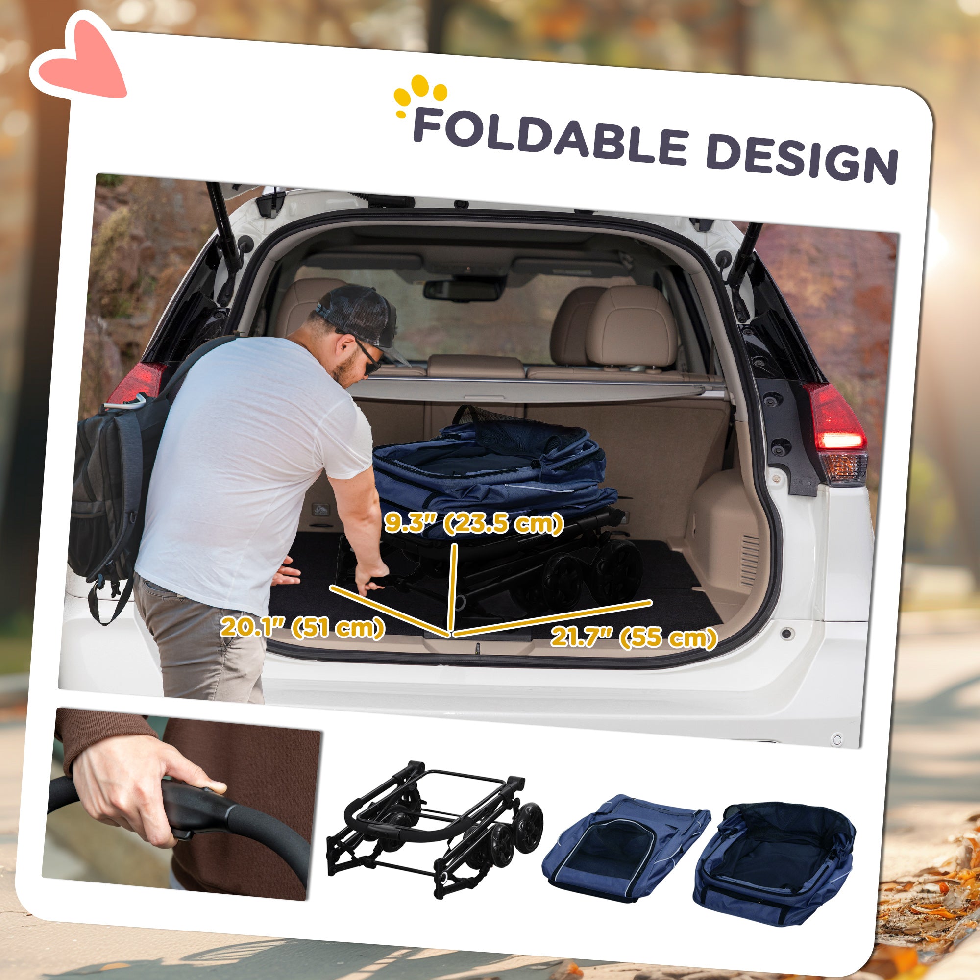 3-in-1 Double Pet Stroller for Small Miniature Dogs Cats with Removable Carrier, Foldable Travel Carrier Bag, Car Seat, Blue
