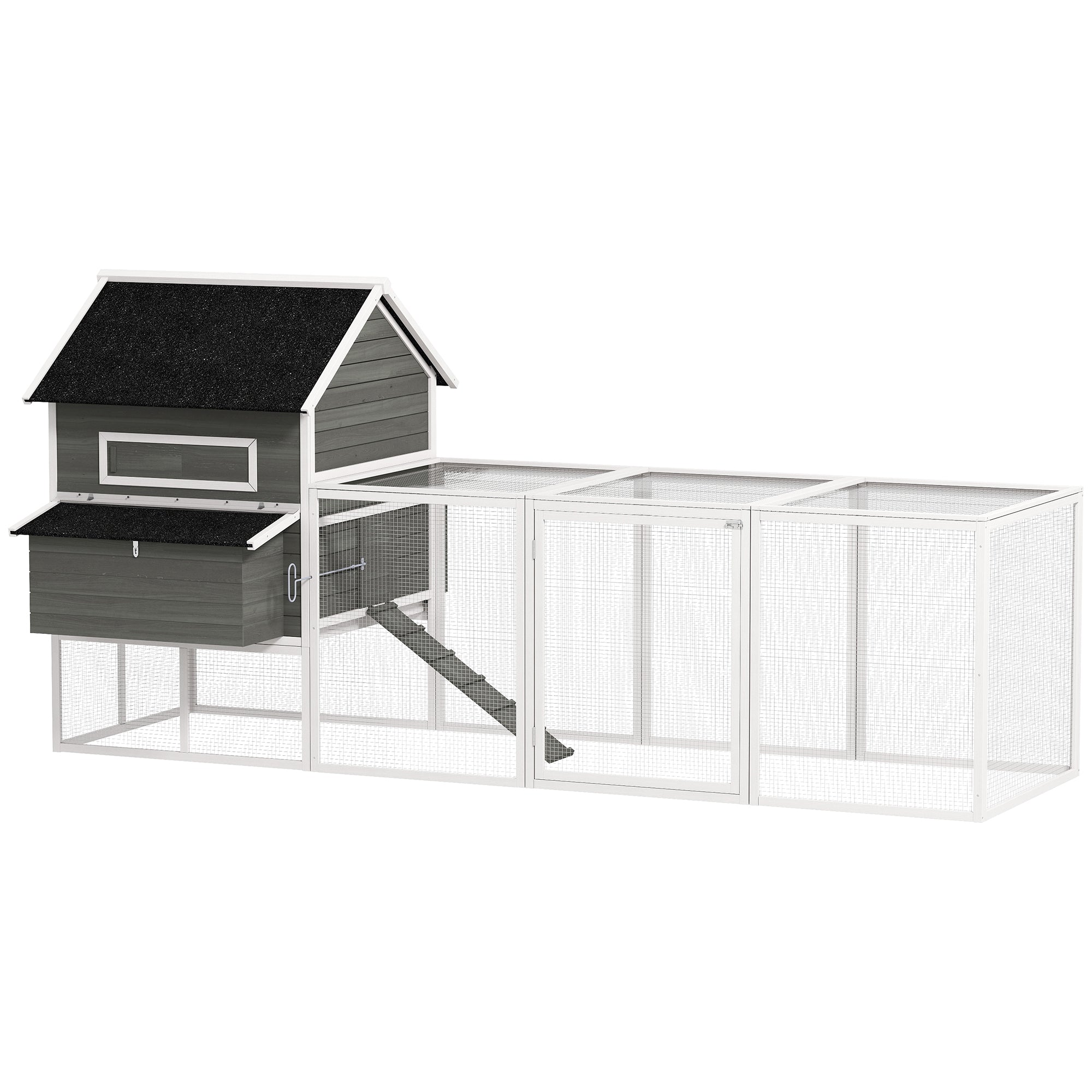 137" Chicken Coop for 8-10 Chickens, Large Chicken House, Wooden Poultry Hen Cage with Nesting Box and Run for Backyard, Dark Gray