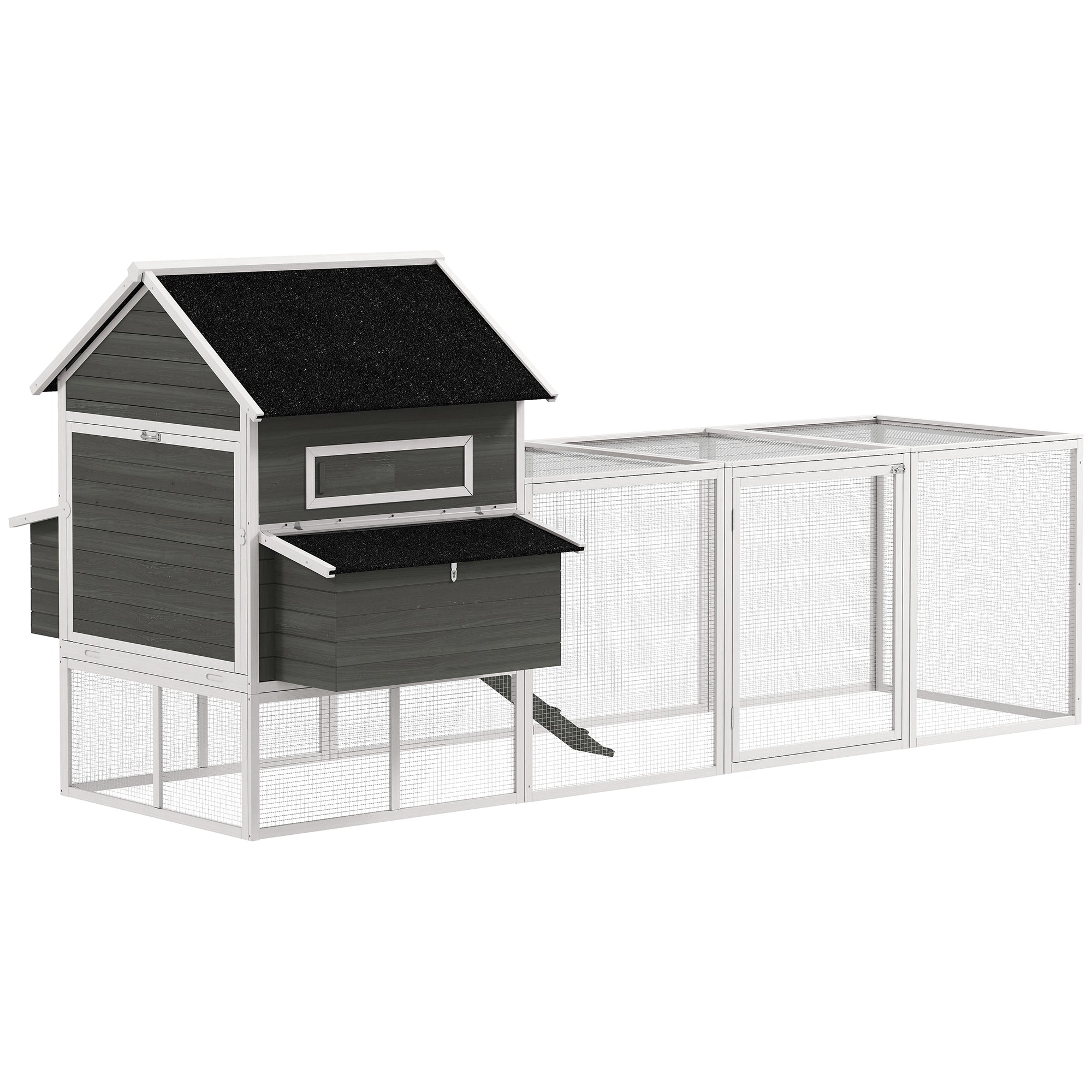 137" Chicken Coop for 8-10 Chickens, Large Chicken House, Wooden Poultry Hen Cage with Nesting Box and Run for Backyard, Dark Gray
