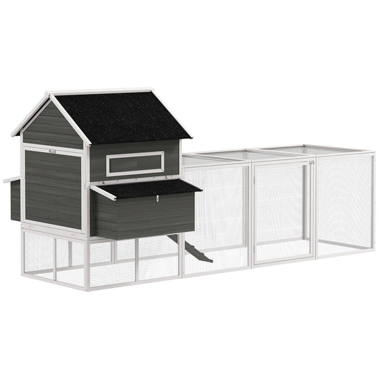137" Chicken Coop for 8-10 Chickens, Large Chicken House, Wooden Poultry Hen Cage with Nesting Box and Run for Backyard, Dark Gray