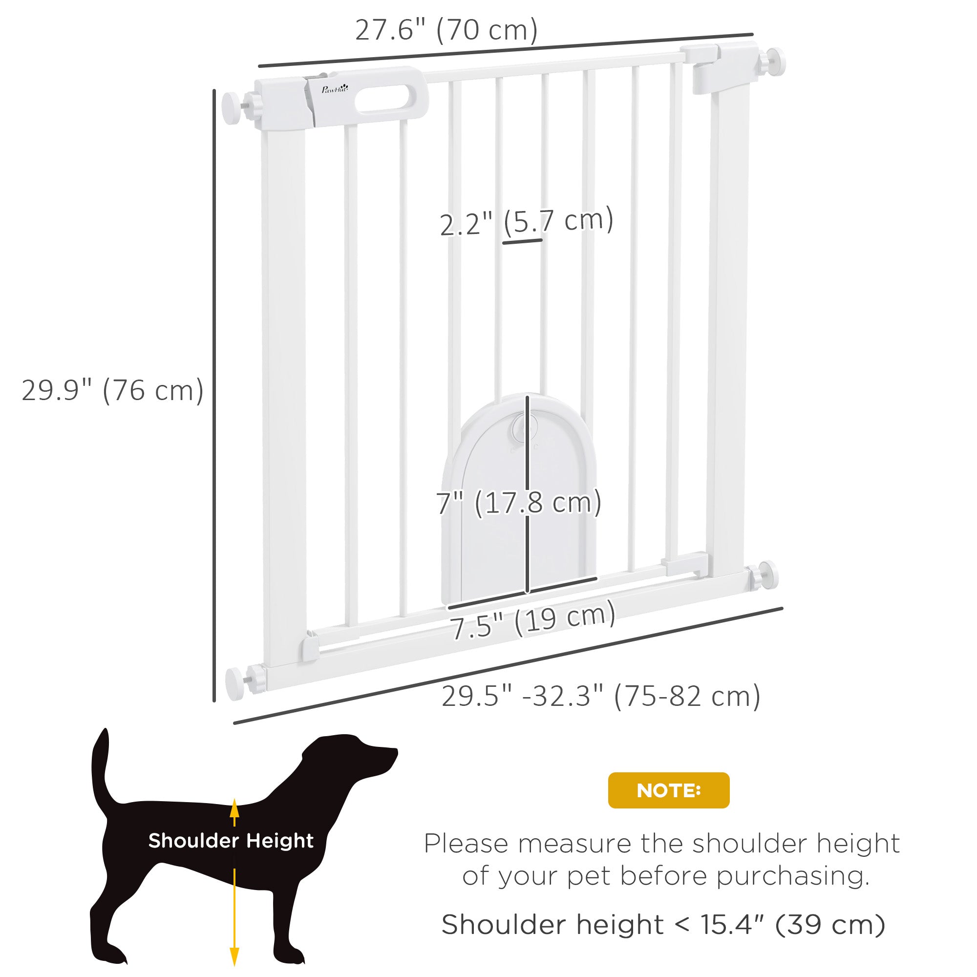30"-32" Extra Wide Pet Gate with Small Door, 30"H Dog Gate with Safety Gate Barrier, Stair Pressure Fit, Auto Close, Double Locking, for Doorways, Hallways, White