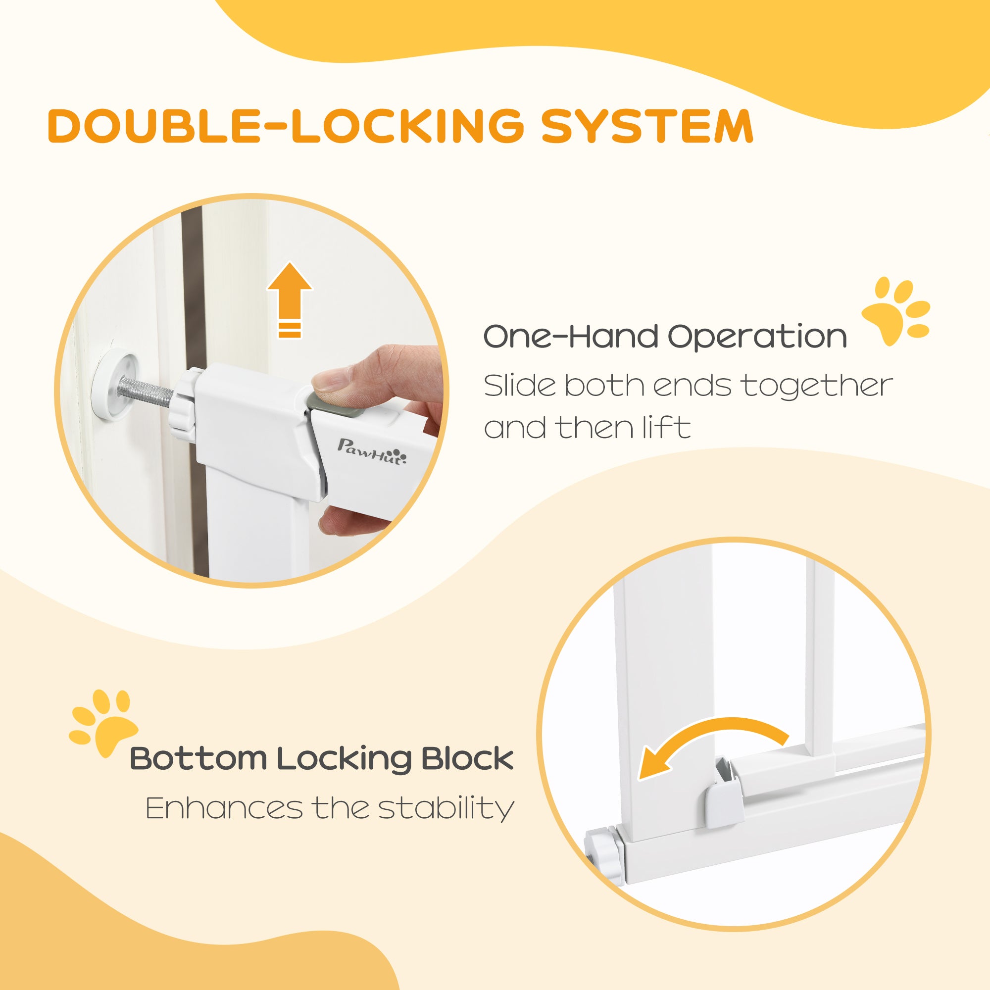 30"-32" Extra Wide Pet Gate with Small Door, 30"H Dog Gate with Safety Gate Barrier, Stair Pressure Fit, Auto Close, Double Locking, for Doorways, Hallways, White