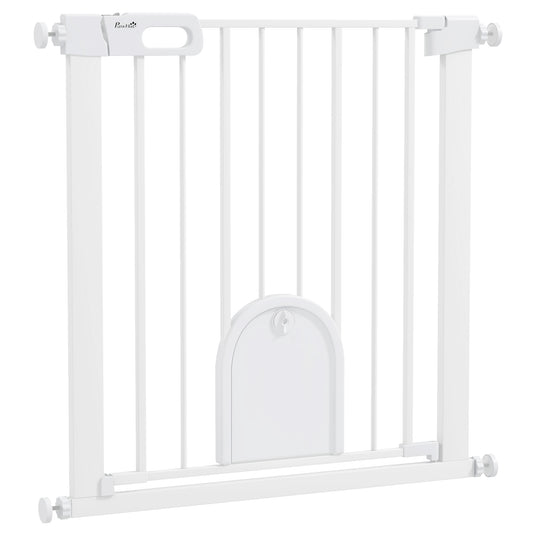 30"-32" Extra Wide Pet Gate with Small Door, 30"H Dog Gate with Safety Gate Barrier, Stair Pressure Fit, Auto Close, Double Locking, for Doorways, Hallways, White