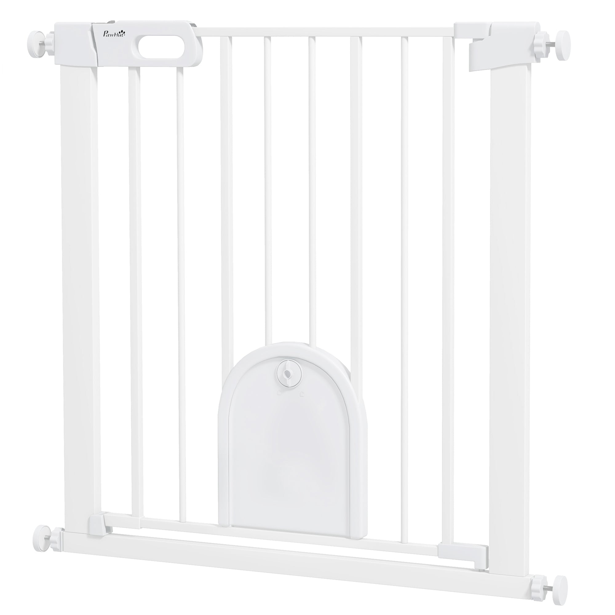 30"-32" Extra Wide Pet Gate with Small Door, 30"H Dog Gate with Safety Gate Barrier, Stair Pressure Fit, Auto Close, Double Locking, for Doorways, Hallways, White
