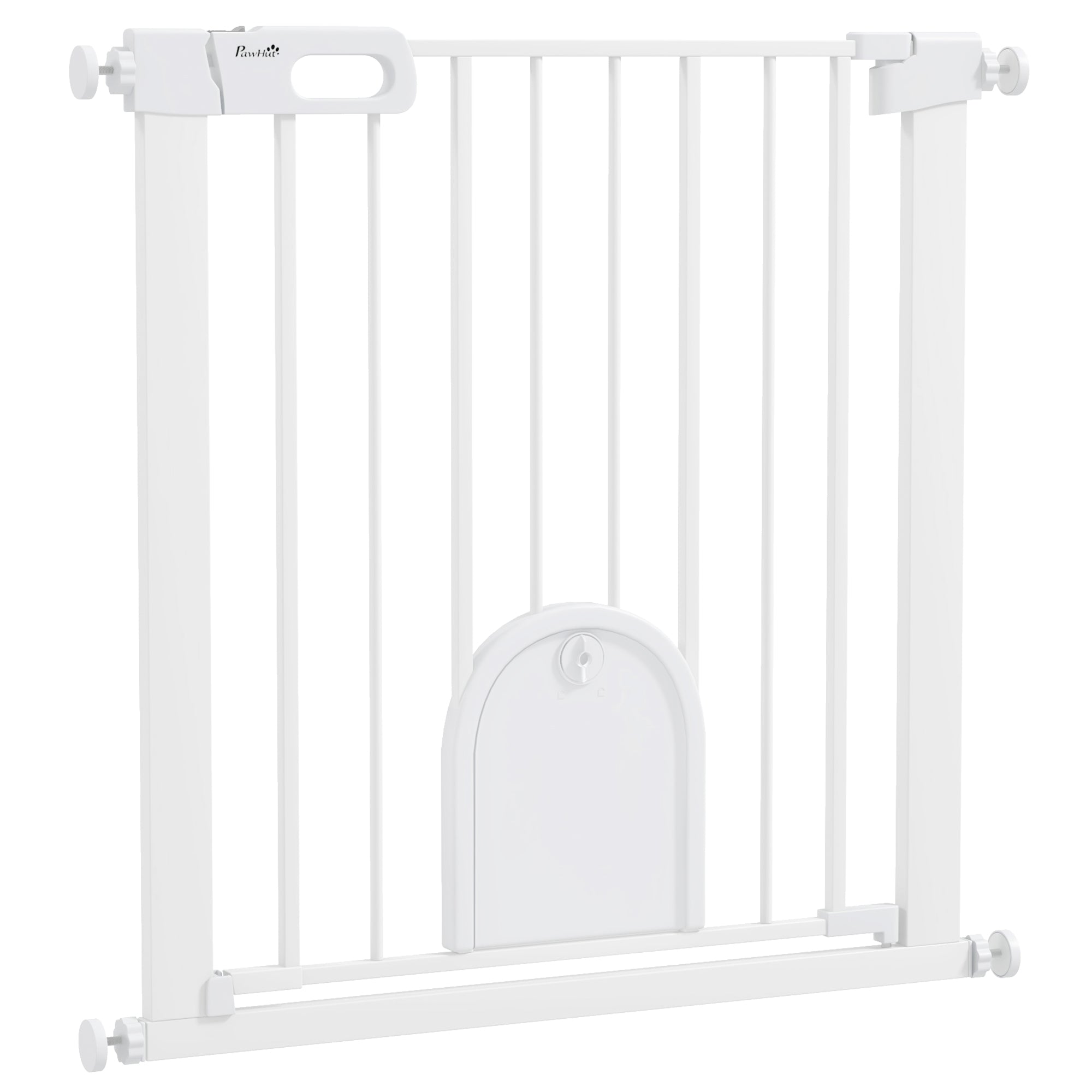 30"-32" Extra Wide Pet Gate with Small Door, 30"H Dog Gate with Safety Gate Barrier, Stair Pressure Fit, Auto Close, Double Locking, for Doorways, Hallways, White