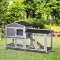 Load image into Gallery viewer, PawHut 62" Rabbit Hutch, Wooden Bunny Hutch, Guinea Pig Cage, Small Animal Enclosure with Wheels, Run Area, Removable Tray, Asphalt Roof, Lockable Doors and Ramp, Gray
