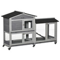 Load image into Gallery viewer, 62" Wooden Rabbit Hutch, Bunny Cage with Wheels, Run Box, Tray, Ramp for Small Animals, Guinea Pig, Indoor Outdoor Use, Light Grey
