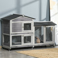 Load image into Gallery viewer, 62" Wooden Rabbit Hutch, Bunny Cage with Wheels, Run Box, Tray, Ramp for Small Animals, Guinea Pig, Indoor Outdoor Use, Light Grey
