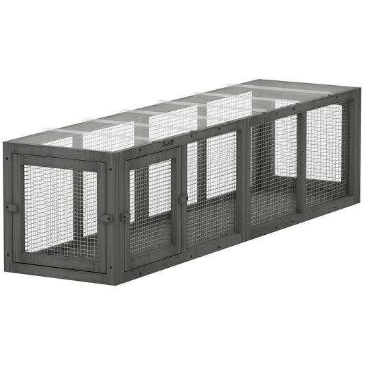Outdoor Cat Tunnel, 60" Wooden Play Cat Enclosure, Extendable Pet Run with 3 Doors, for Indoor and Outdoor Use, for Kitty, Puppy, Grey