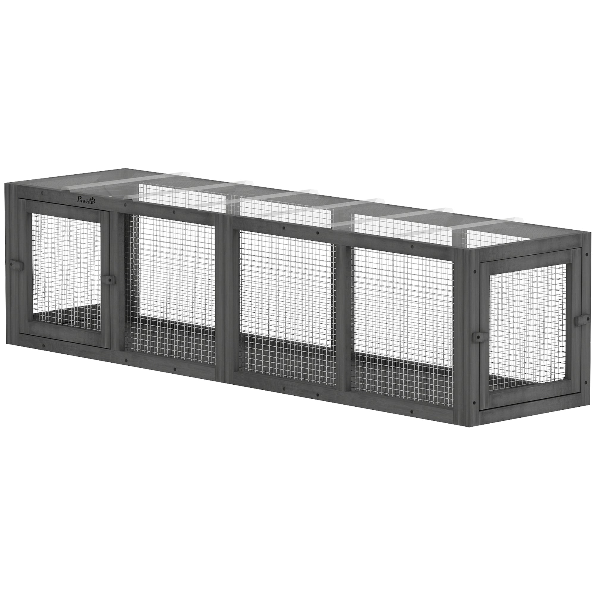 Outdoor Cat Tunnel, 60" Wooden Play Cat Enclosure, Extendable Pet Run with 3 Doors, for Indoor and Outdoor Use, for Kitty, Puppy, Grey