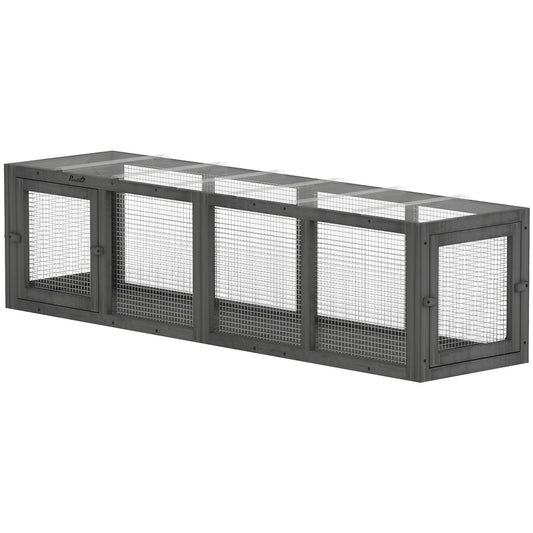 Outdoor Cat Tunnel, 60" Wooden Play Cat Enclosure, Extendable Pet Run with 3 Doors, for Indoor and Outdoor Use, for Kitty, Puppy, Grey