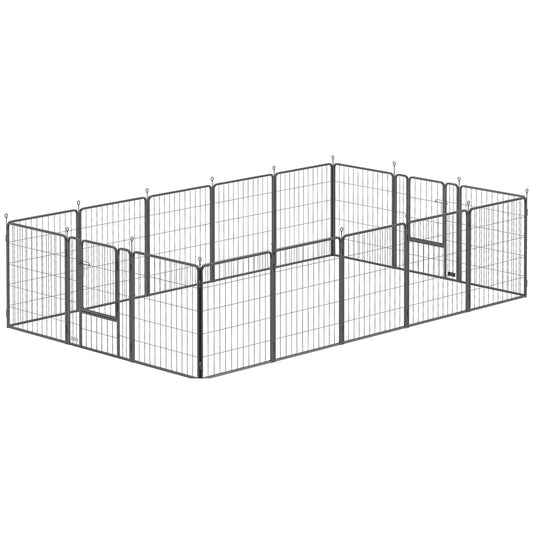 16 Panels Dog Playpen, 27"W x 31.5"H Heavy Duty Pet Fence with Door & Strap for Indoor Outdoor Backyard Garden, Portable & Foldable Puppy Pet Pen for Medium Dogs