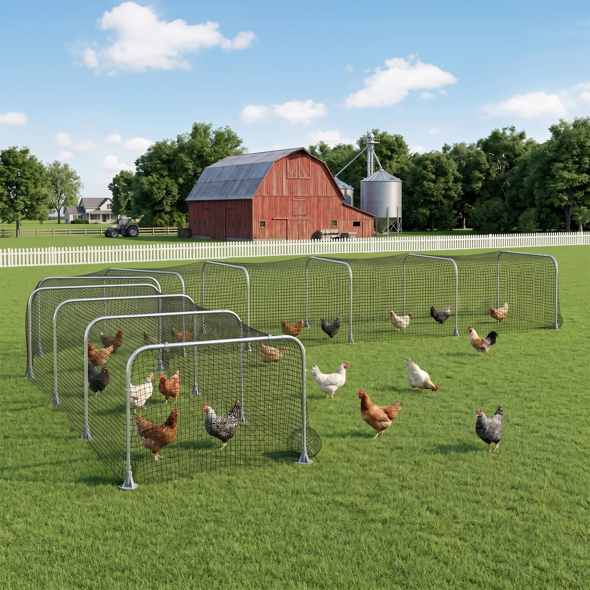 Extra Long Chicken Tunnel for Outside, 354" x 39" Galvanized Steel Chicken Run with Nylon Netting, 10 Arches for 10-15 Chickens or Ducks, Backyard Farm Yard, Silver