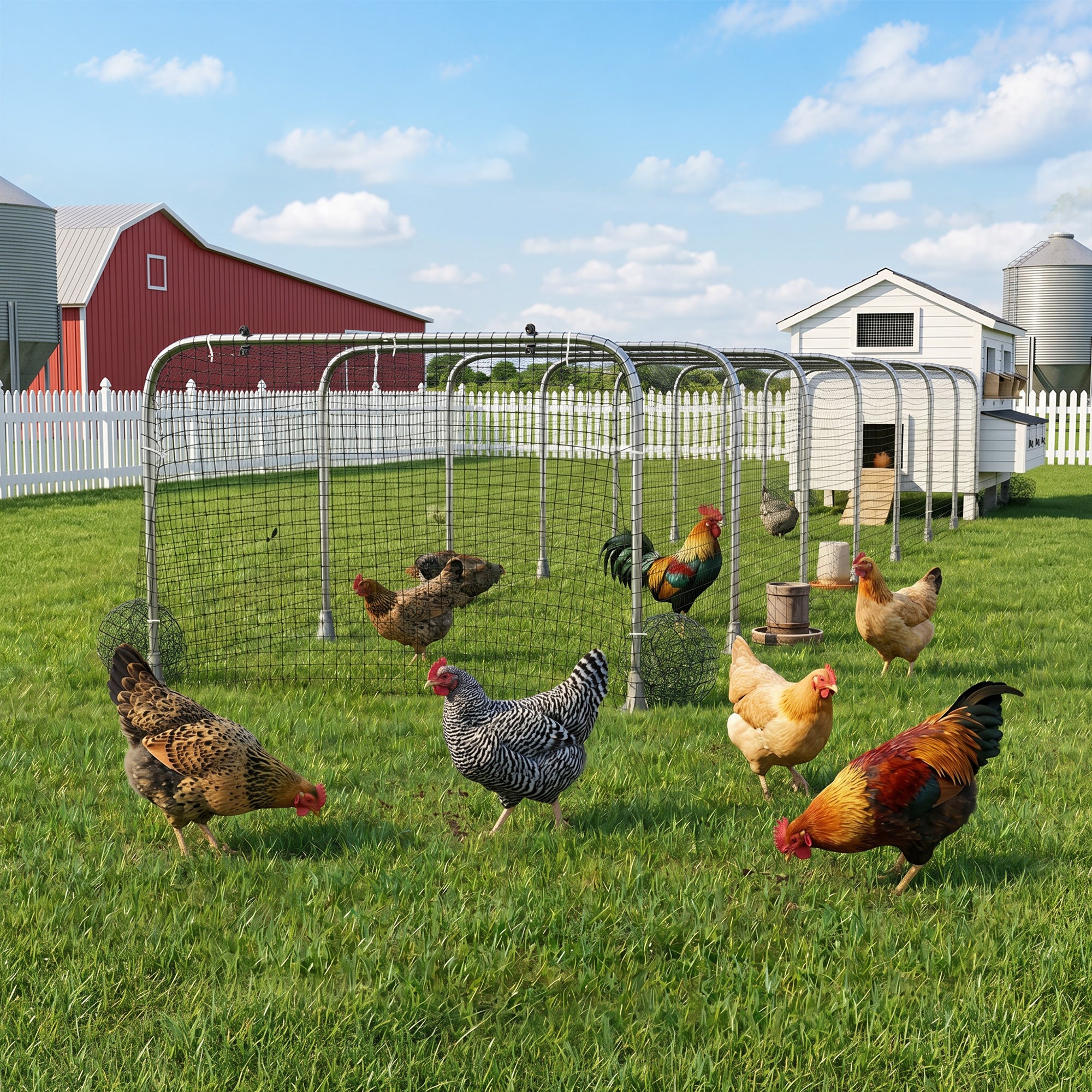 Extra Long Chicken Tunnel for Outside, 354" x 39" Galvanized Steel Chicken Run with Nylon Netting, 10 Arches for 10-15 Chickens or Ducks, Backyard Farm Yard, Silver