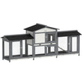Load image into Gallery viewer, Large Rabbit Hutch, 2-Tier Wooden Guinea Pig Hutch with Double Side Run Boxes, Outdoor Bunny Cage Hide House with Waterproof Roof, Sliding Tray, Ramp, 230 x 53 x 93.5cm, Light Grey
