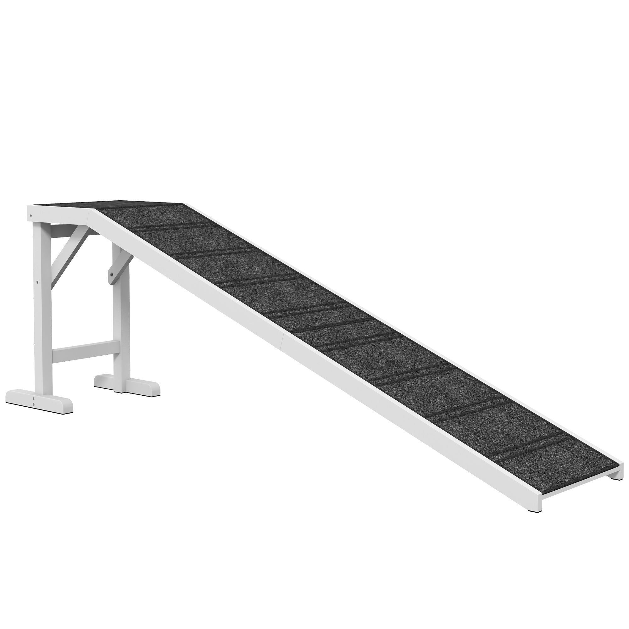 Pet Ramp Bed Steps for Dogs Cats Non-slip Carpet Top Platform Pine Wood 74"L x 16"W x 25"H White