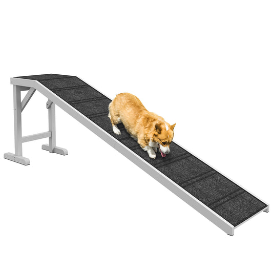 Pet Ramp Bed Steps for Dogs Cats Non-slip Carpet Top Platform Pine Wood 74"L x 16"W x 25"H White