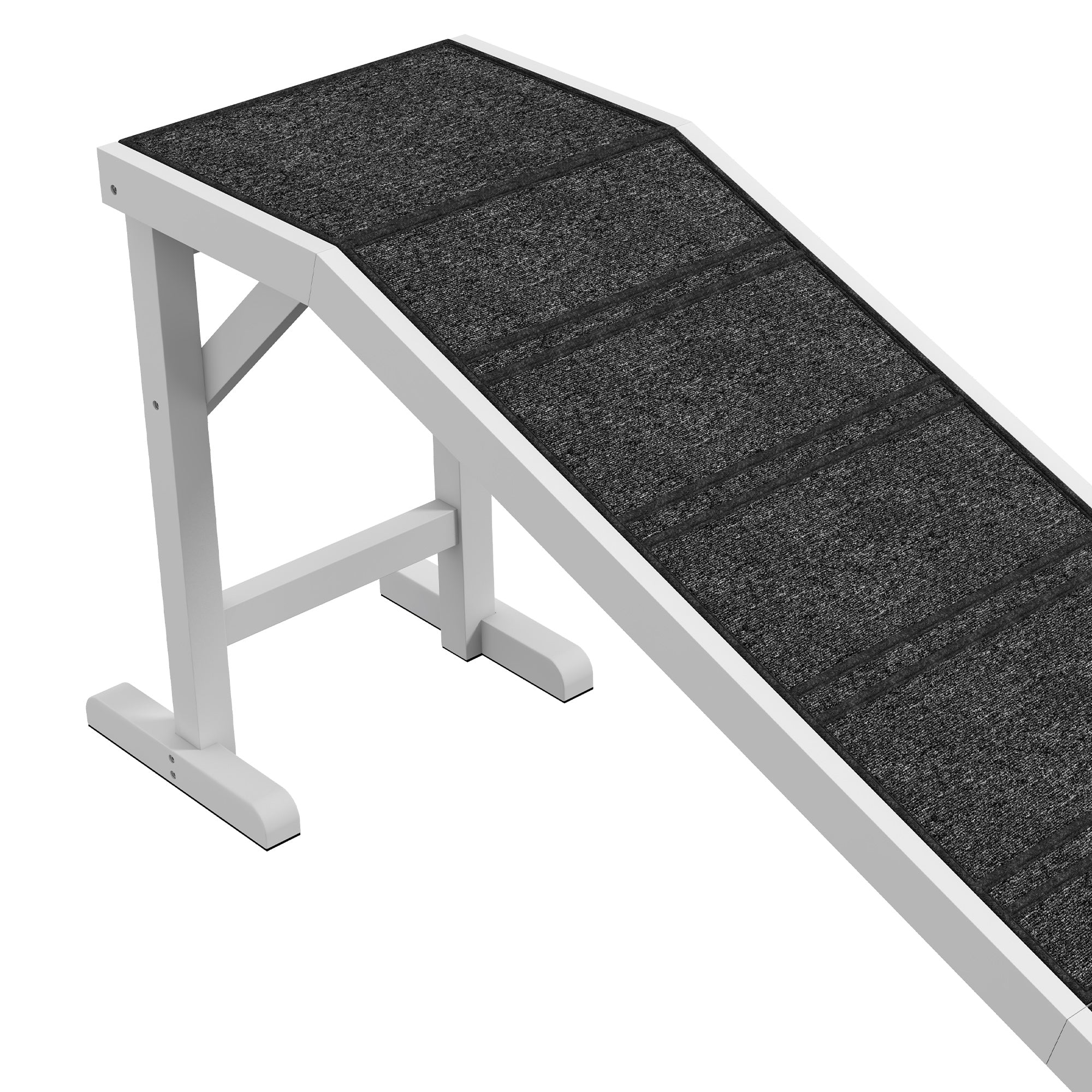 Pet Ramp Bed Steps for Dogs Cats Non-slip Carpet Top Platform Pine Wood 74"L x 16"W x 25"H White