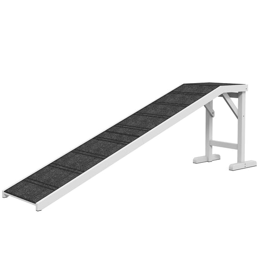 Pet Ramp Bed Steps for Dogs Cats Non-slip Carpet Top Platform Pine Wood 74"L x 16"W x 25"H White