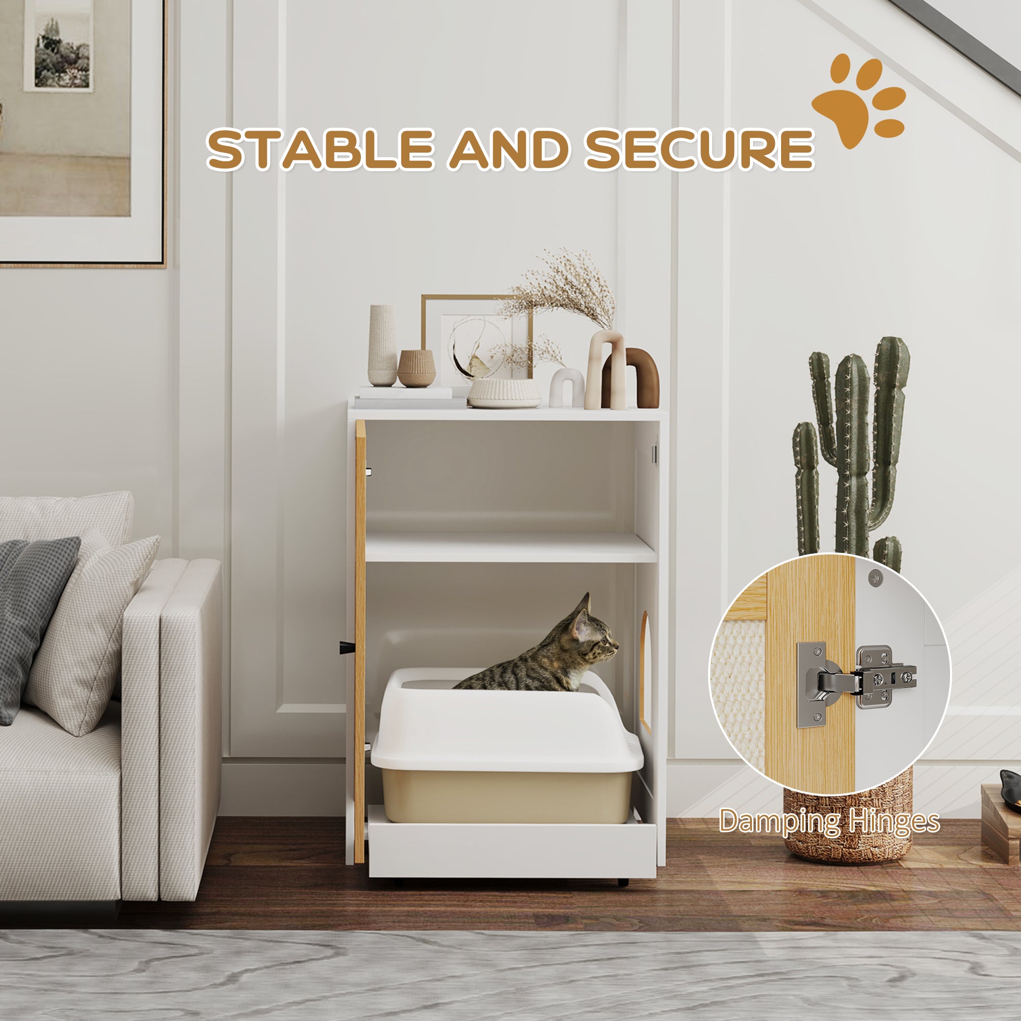 Cat Litter Box Enclosure, Hidden Litter Box Furniture with Pull-Out Tray, Indoor Cat Washroom with Storage Cabinet,  Scratching Mat, Oak