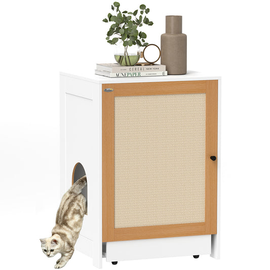 Cat Litter Box Enclosure, Hidden Litter Box Furniture with Pull-Out Tray, Indoor Cat Washroom with Storage Cabinet,  Scratching Mat, Oak
