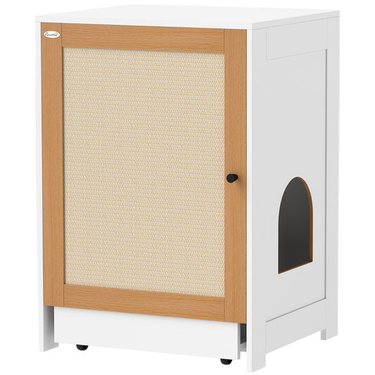 Cat Litter Box Enclosure, Hidden Litter Box Furniture with Pull-Out Tray, Indoor Cat Washroom with Storage Cabinet,  Scratching Mat, Oak