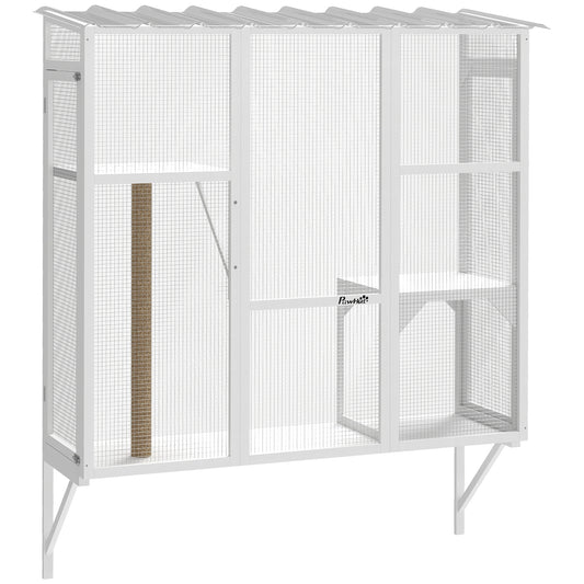 Outdoor Catio, Cat Window Catio Box Enclosure for 2-3 Large Indoor Cats with 2 Jumping Platforms, Scratching Post, for Playing, Sunbathing, Napping, Cat Window Perch for Enjoying Sights, White