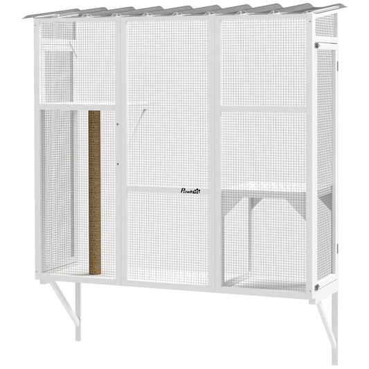 Outdoor Catio, Cat Window Catio Box Enclosure for 2-3 Large Indoor Cats with 2 Jumping Platforms, Scratching Post, for Playing, Sunbathing, Napping, Cat Window Perch for Enjoying Sights, White